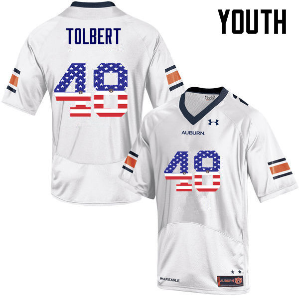 Auburn Tigers Youth C.J. Tolbert #48 White Under Armour Stitched College USA Flag Fashion NCAA Authentic Football Jersey UXZ7774AB